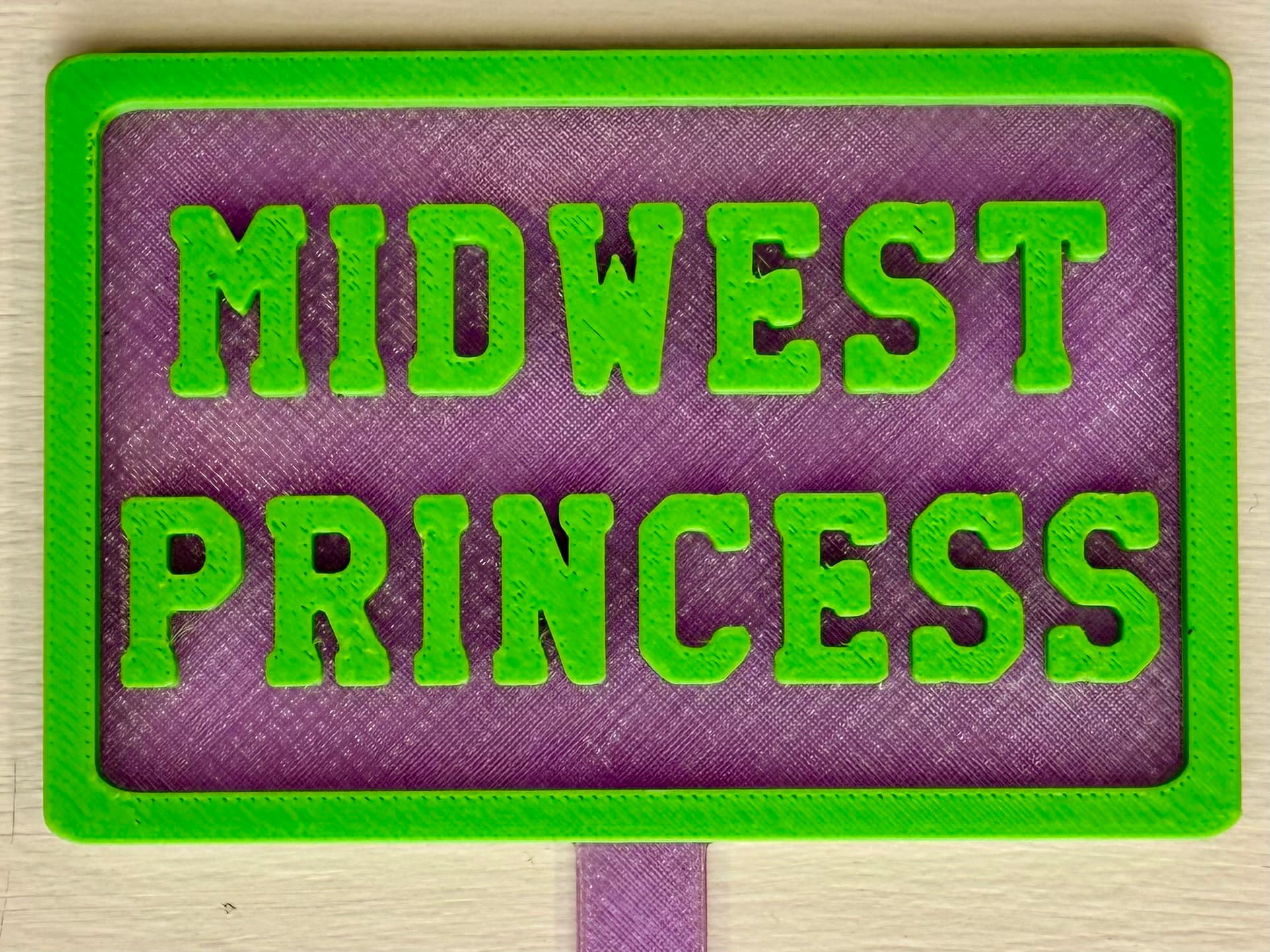 3D-printed pot pick with raised text reading 'Midwest Princess'