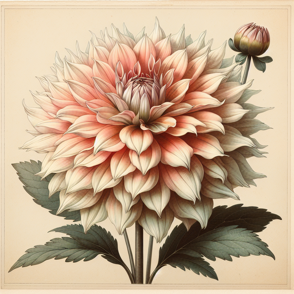 Botanical plate illustration of Ballerina dahlia, Light Blend Laciniated