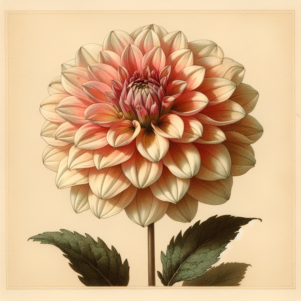 Botanical plate illustration of Breakout dahlia, Light Blend Informal Decorative