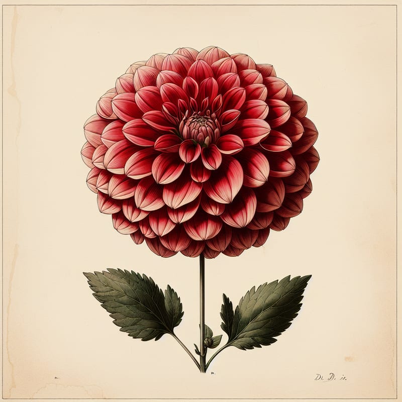 Botanical plate illustration of Gallery Pablo dahlia, Red Formal Decorative