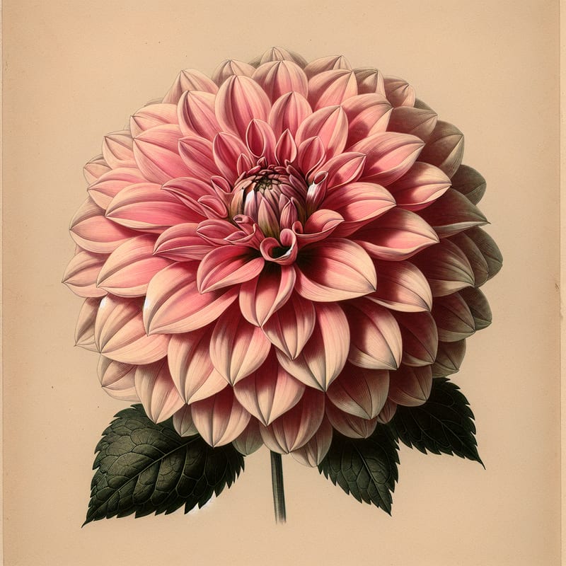 Botanical plate illustration of Gallery Renoir dahlia, Pink Formal Decorative