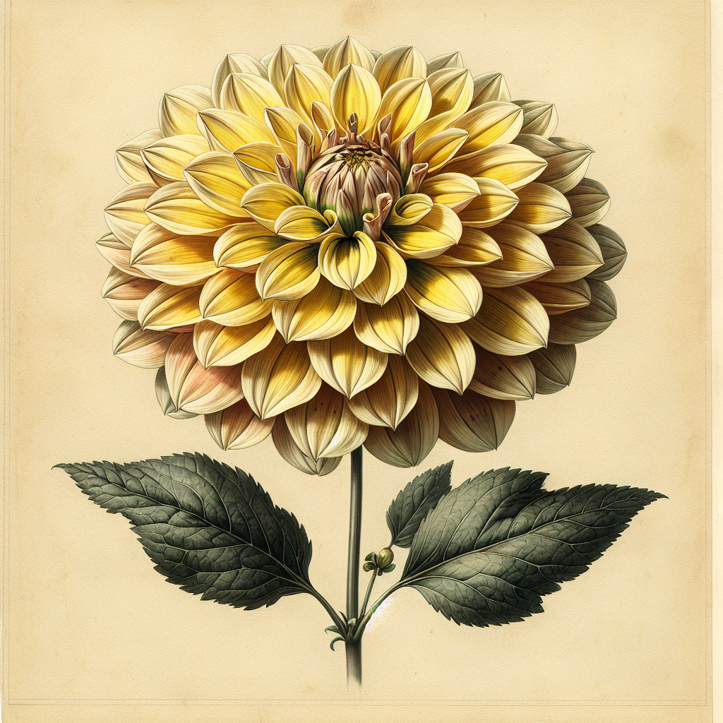 Botanical plate illustration of Seattle dahlia, Bicolor Formal Decorative