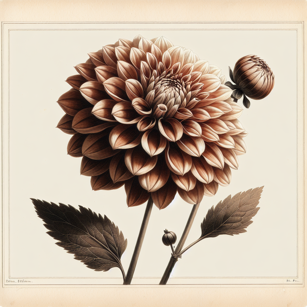 Botanical plate illustration of Sylvia dahlia, Bronze Formal Decorative