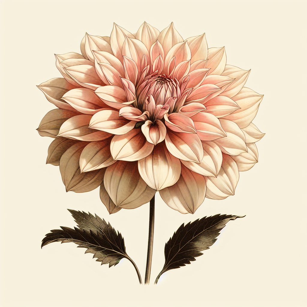 Botanical plate illustration of Veritable dahlia, Light Blend Semi-Cactus